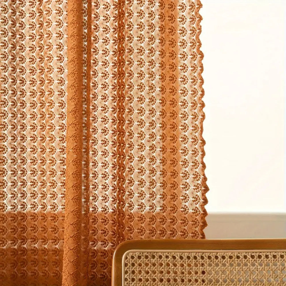Warm Yellow Crochet Window Curtain Panel