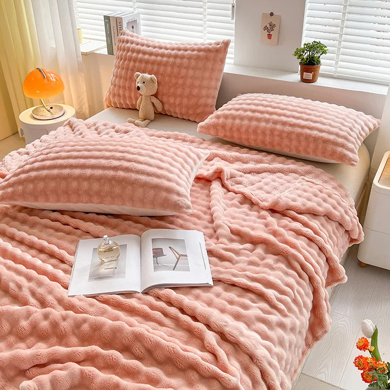 Soft Plush Bubble Fleece Throw Blanket