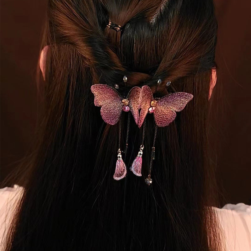 Colorful Butterfly Hairpin with Tassels
