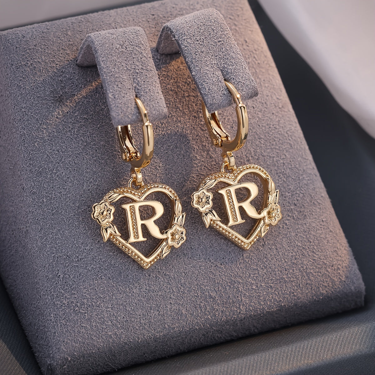 Delicate Monogram Heart Huggie Earrings
