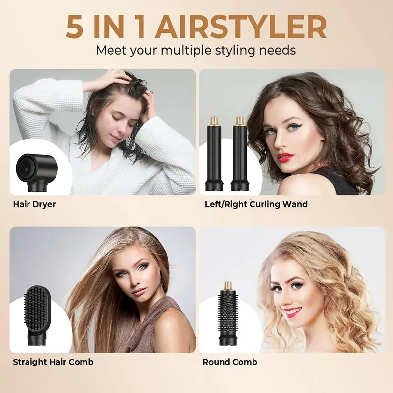 Versatile 5-in-1 Hair Styler Kit - Dryer, Curler, Straightener