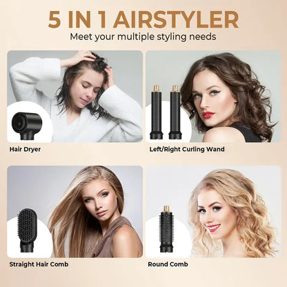 Versatile 5-in-1 Hair Styler Kit - Dryer, Curler, Straightener