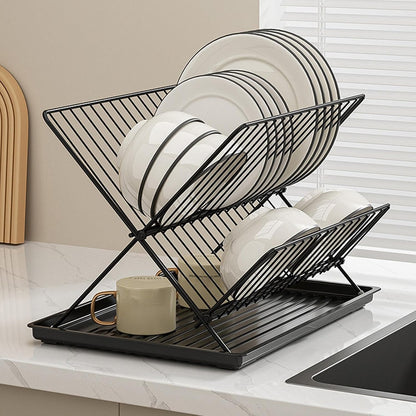 Space Saving 2 Tier Dish Rack with Removable Tray
