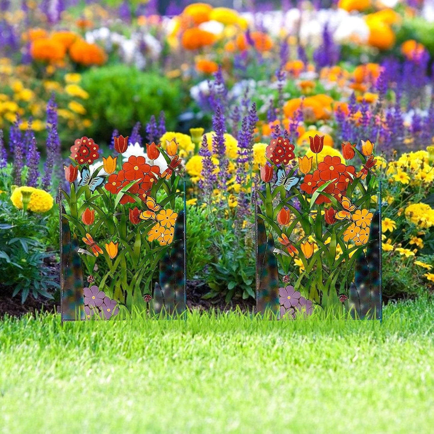 Vibrant Outdoor Metal Fence with Floral Design