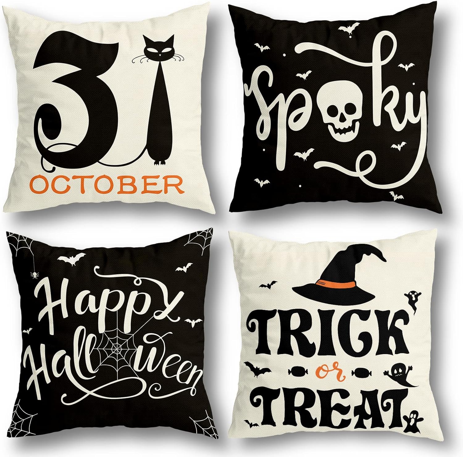 Spooky Halloween Pillow Covers - Spider Web, Cat, Skull Decorative Cases - Befez