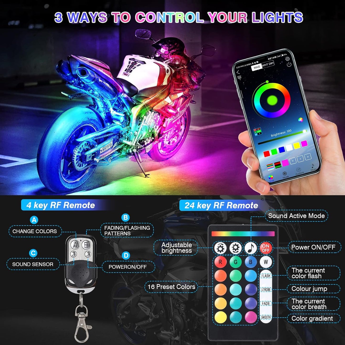 Bright Motorcycle LED Light Kit with Turn Signals