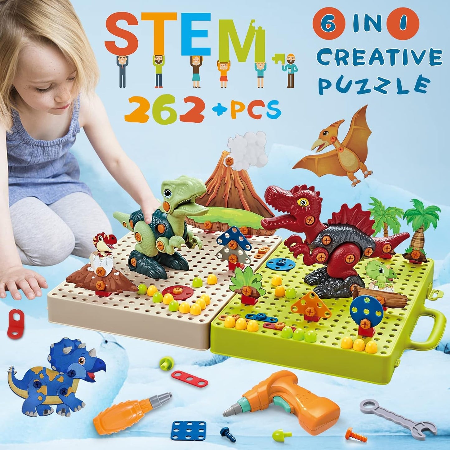 Colorful Kids Dinosaur Building Toy Set