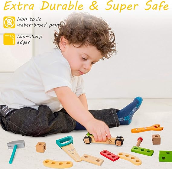 Kids Wooden Toy Toolbox Set