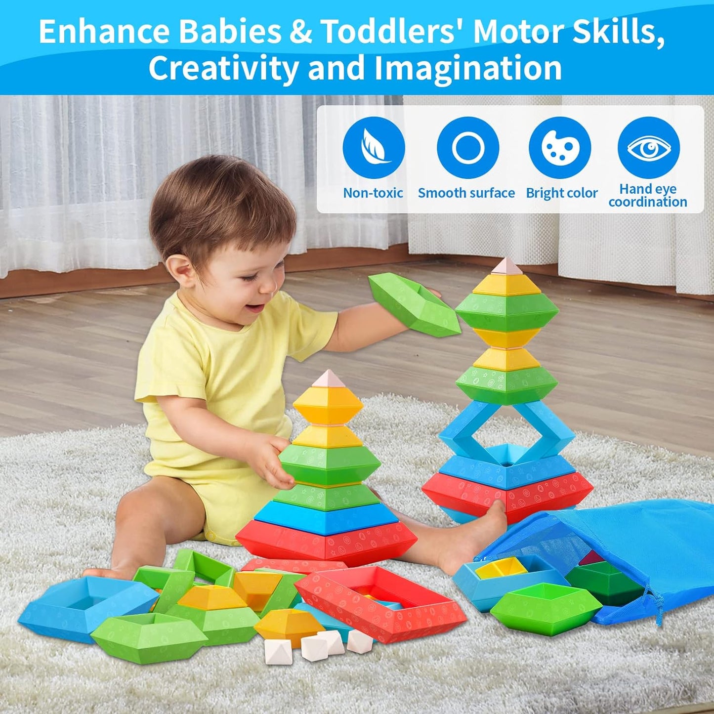 Colorful Wooden Building Blocks for Kids Learning