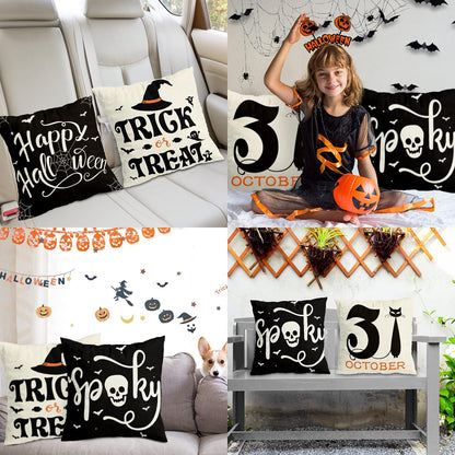 Spooky Halloween Pillow Covers - Spider Web, Cat, Skull Decorative Cases