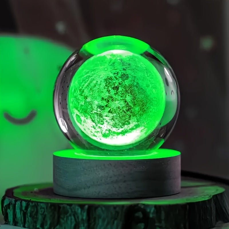 Elegant 3D Glass Table Lamp with Wood Base