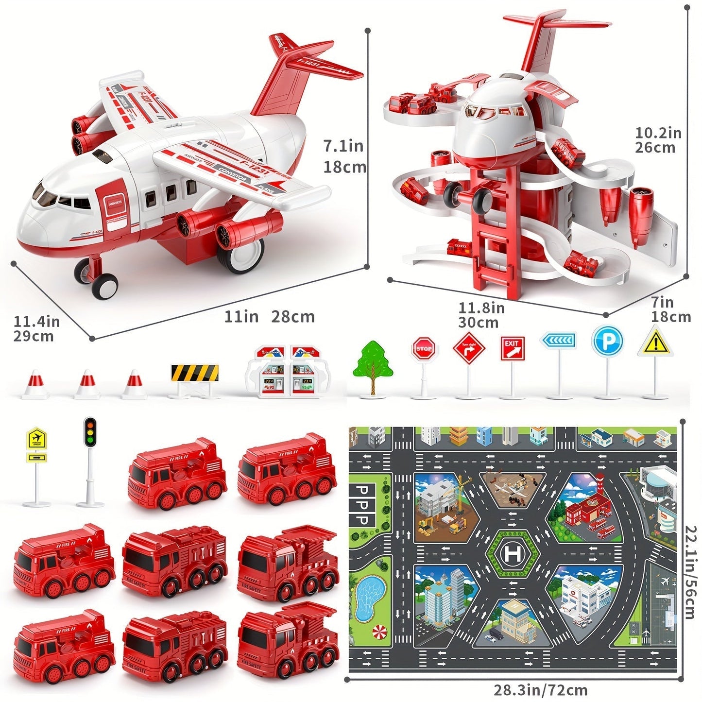 Exciting Airplane Fire Truck Playset with Playmat