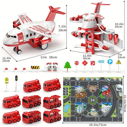 Exciting Airplane Fire Truck Playset with Playmat