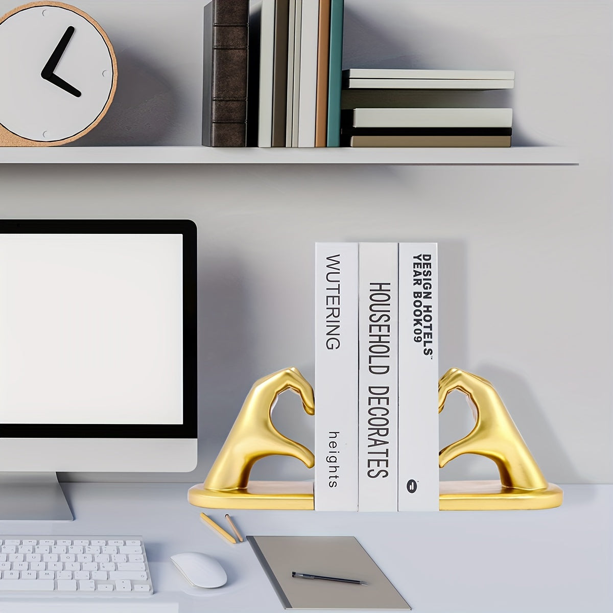 Elegant Heart Bookends in Gold Tone