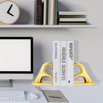 Elegant Heart Bookends in Gold Tone