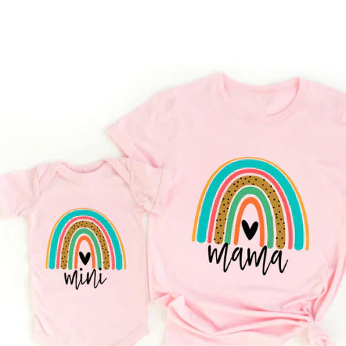 Colorful Mommy & Me Rainbow Tees & Romper Set