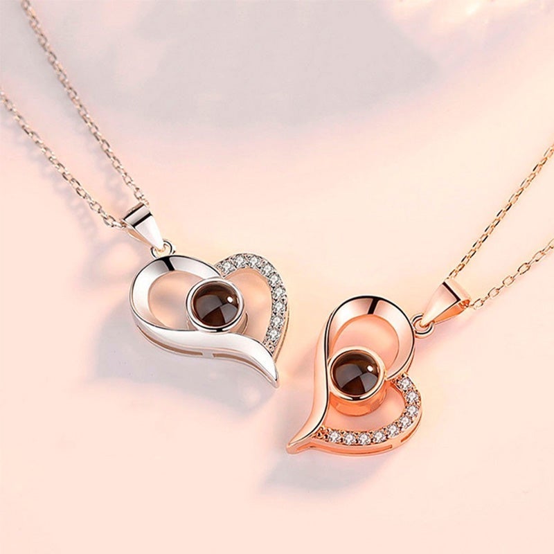 Romantic Heart Necklace with 100 Languages of Love