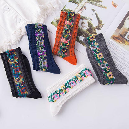 Classic Floral Pattern Crew Socks (5 Pack)