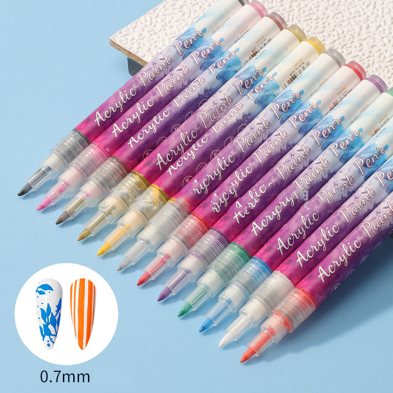 Slim 12 Color Curved Nail Art Pen