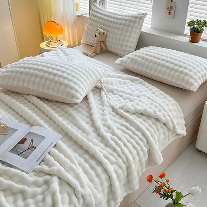 Soft Plush Bubble Fleece Throw Blanket