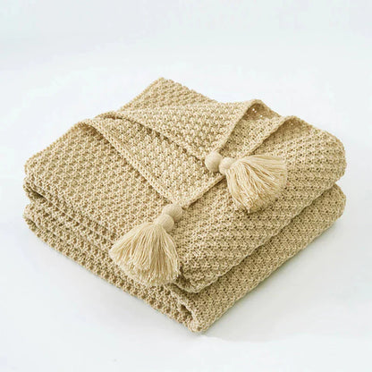 Plush Wool Throw Blanket with Tassel Trim