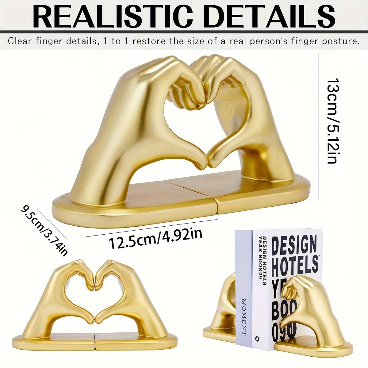 Elegant Heart Bookends in Gold Tone