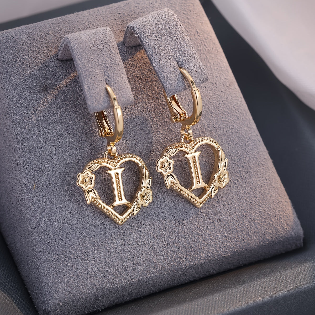 Delicate Monogram Heart Huggie Earrings