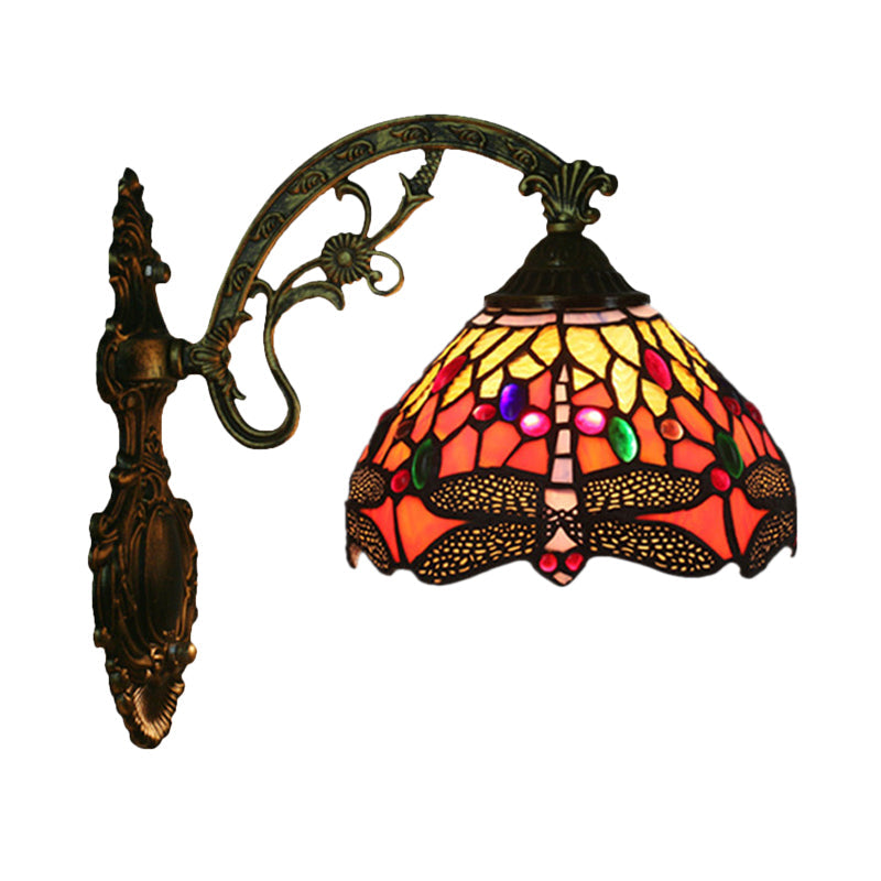 Classic Bronze Wall Lamp with Stained Glass Shade