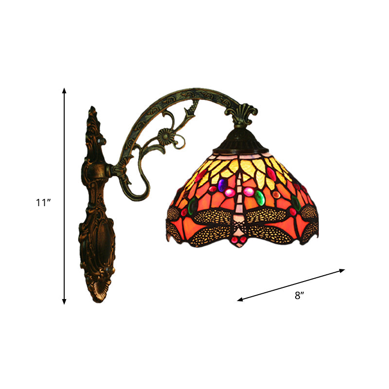 Classic Bronze Wall Lamp with Stained Glass Shade