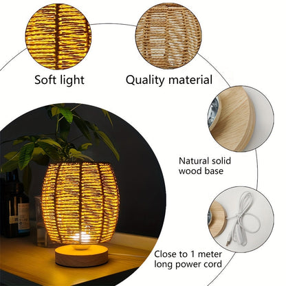 Rustic Wooden Table Lamp with Bright LED Light