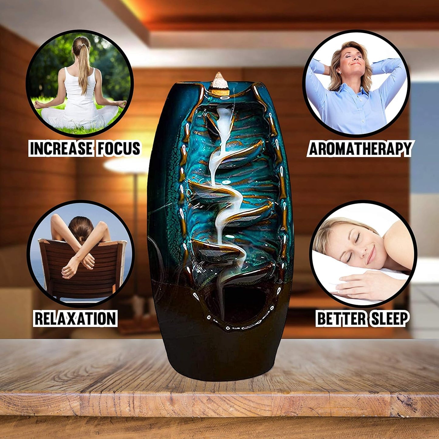 Natural Wood Incense Burner with Free Fragrant Cones