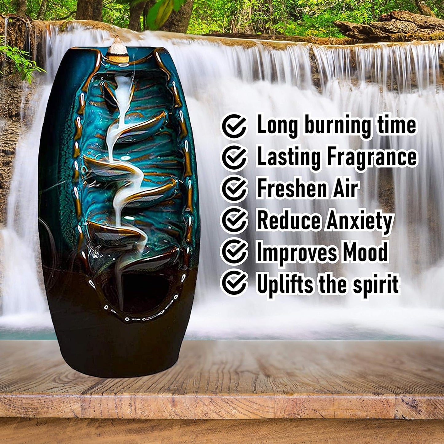 Natural Wood Incense Burner with Free Fragrant Cones