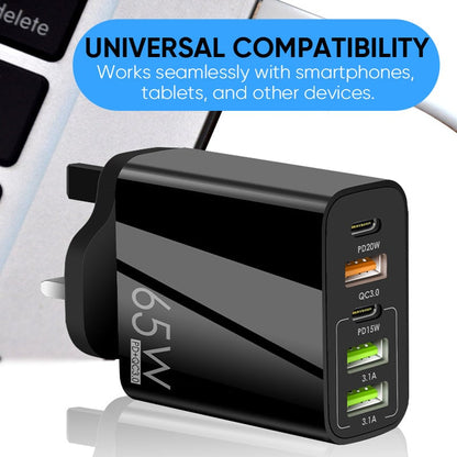 Compact 6 Port Fast Charger 65W US Plug