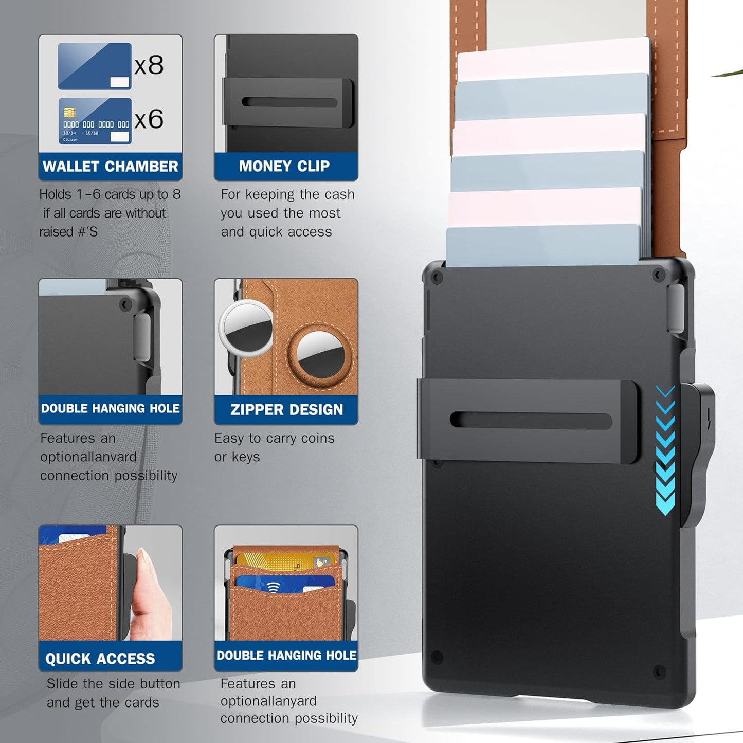Slim Leather Wallet for Men with RFID Money Clip