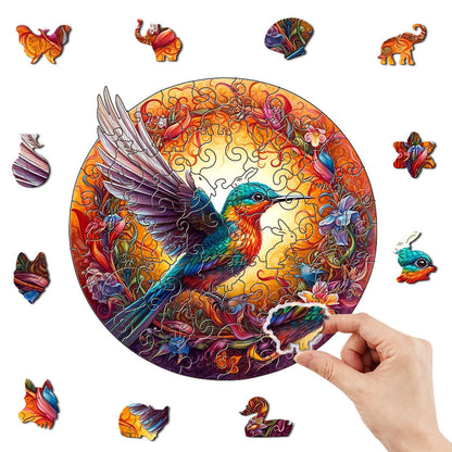 Handcrafted Wood Puzzle with 3D Hummingbird Design