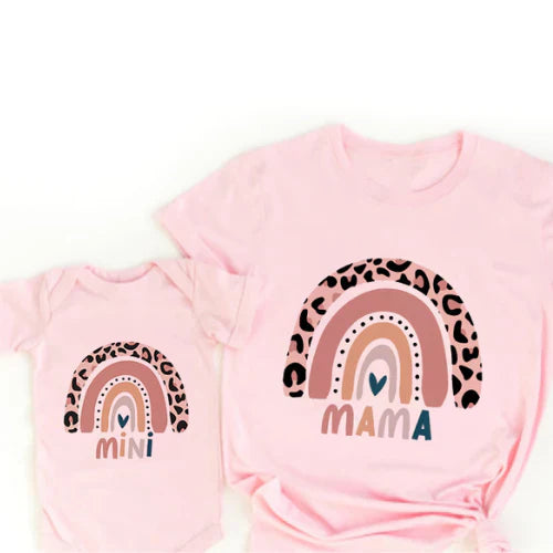 Colorful Mommy & Me Rainbow Tees & Romper Set