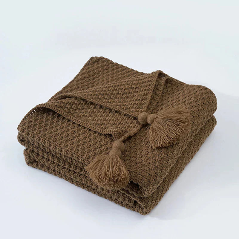 Plush Wool Throw Blanket with Tassel Trim