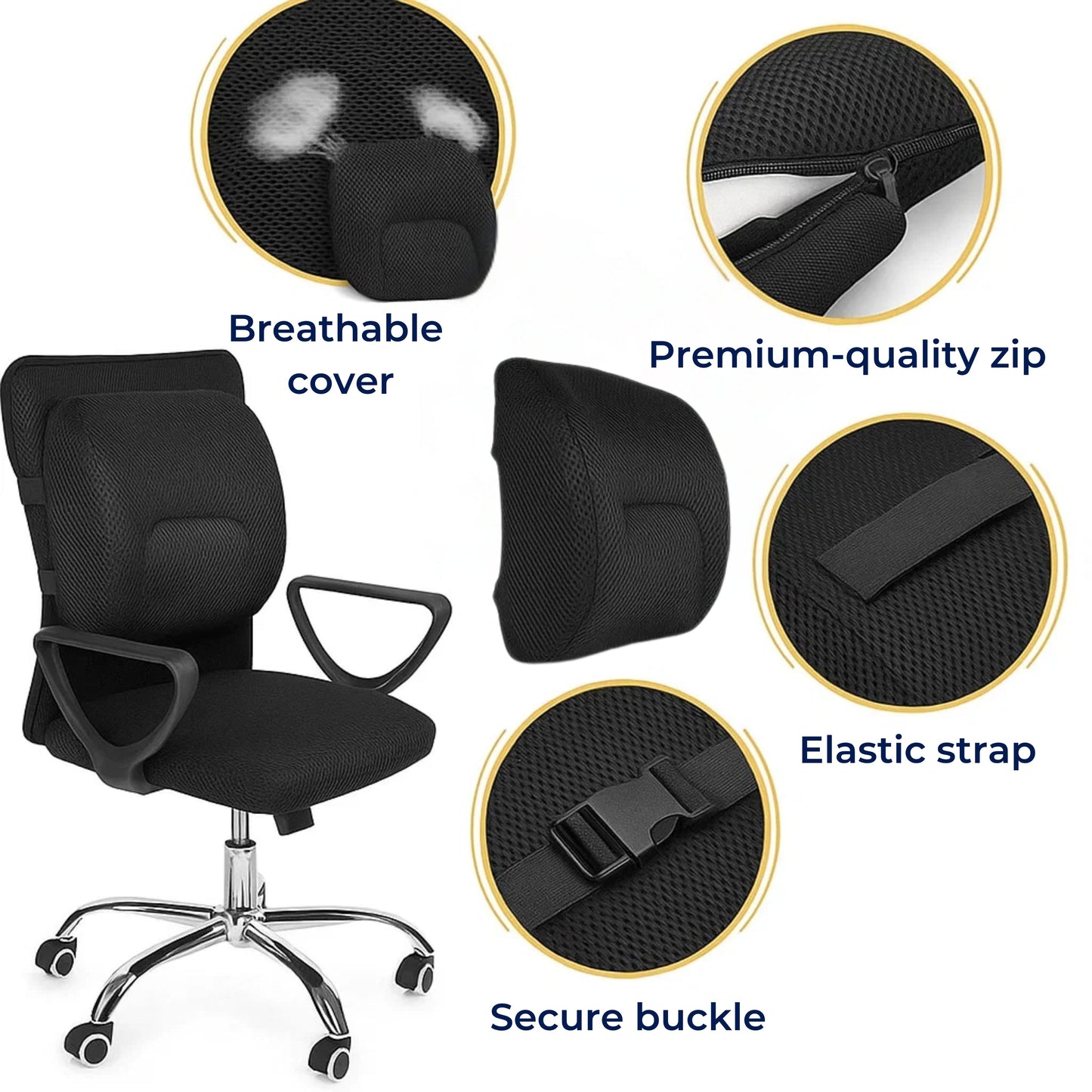Comfortable Car Back Support Cushion with Memory Foam