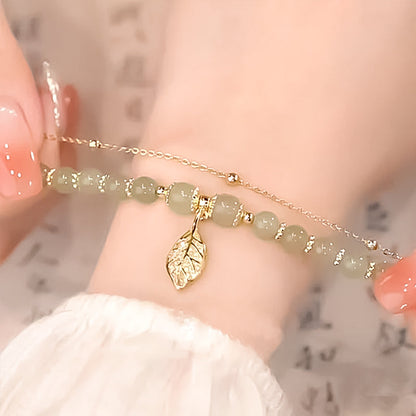 Luxurious Jade Leaf Gold Bangle Bracelet