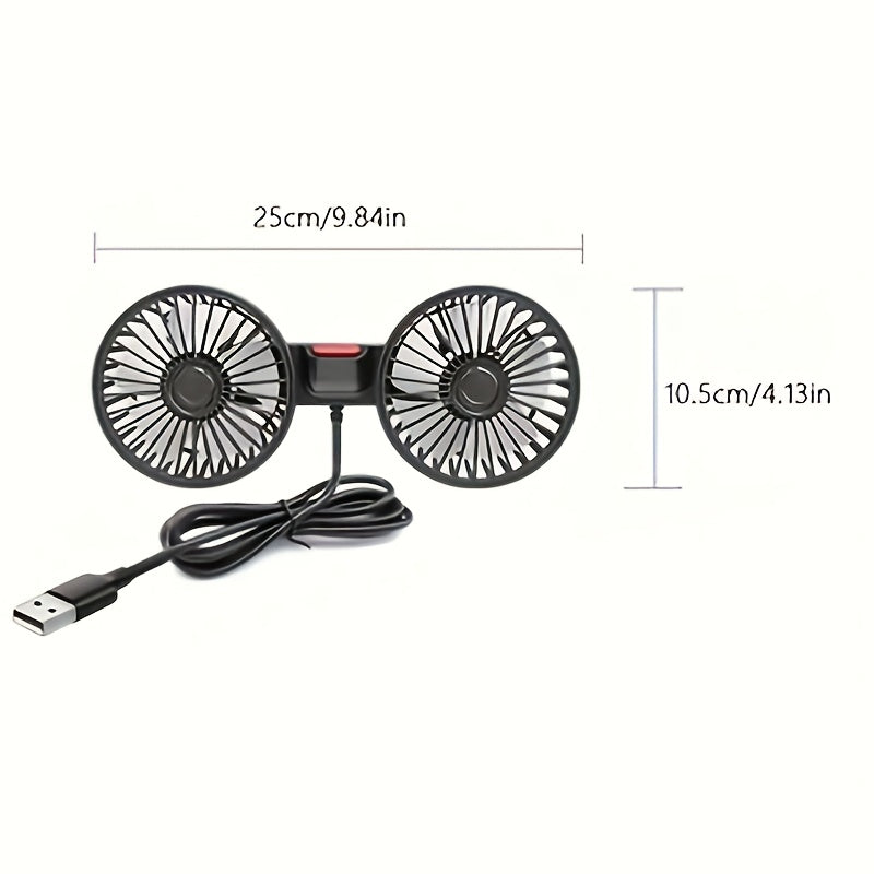 Portable Dual Car Fan with 360° Rotation