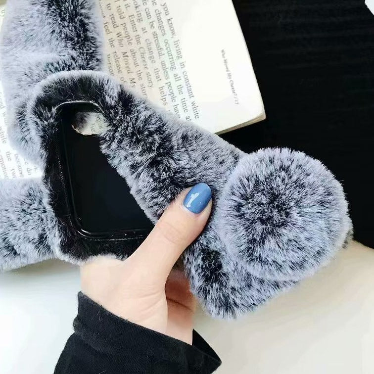 Grey Fox Print Phone Case Grid Pattern Design