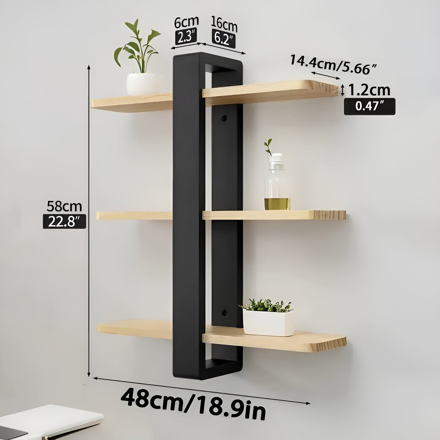 Rustic Wooden Wall Shelf 3 Tier Storage