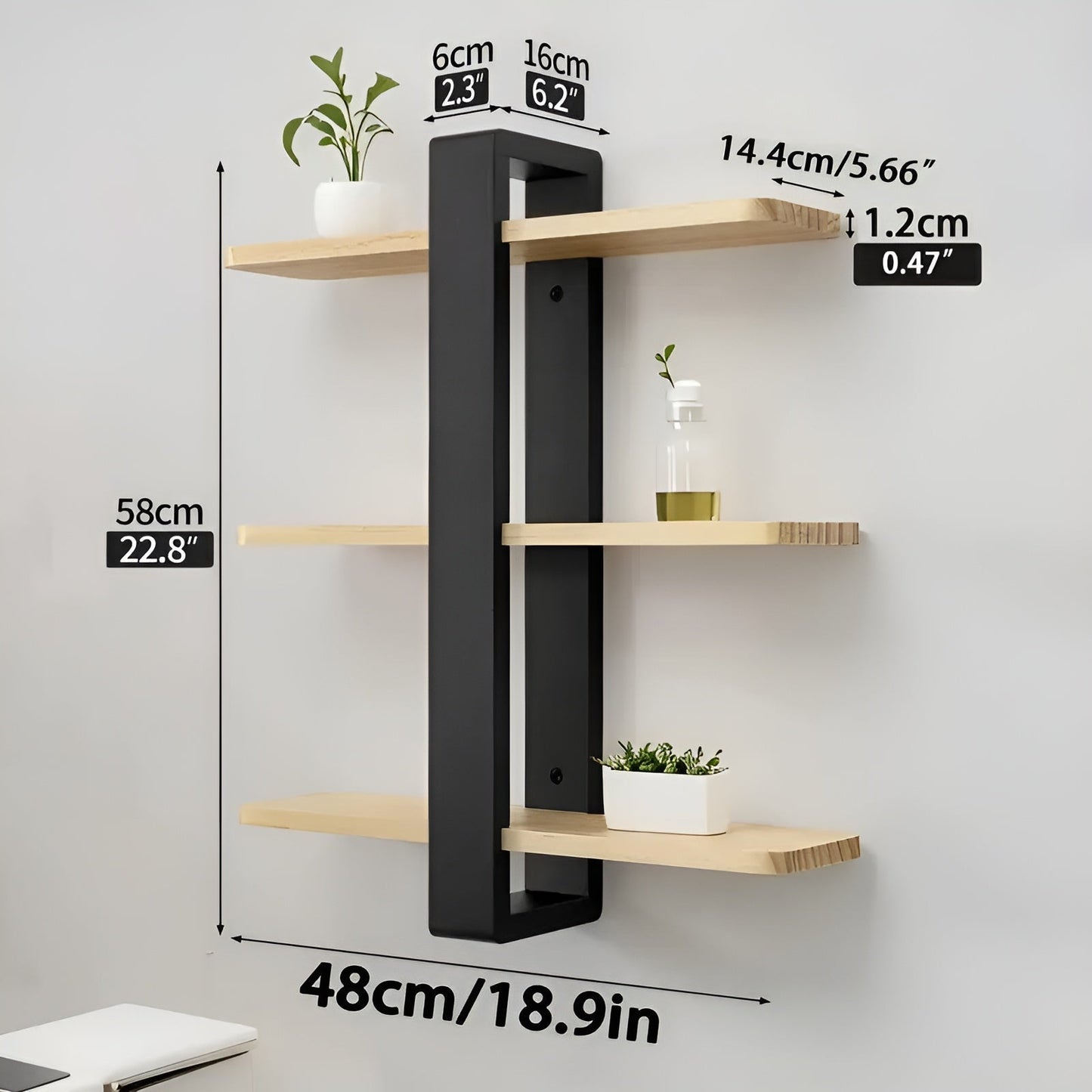 Rustic Wooden Wall Shelf 3 Tier Storage