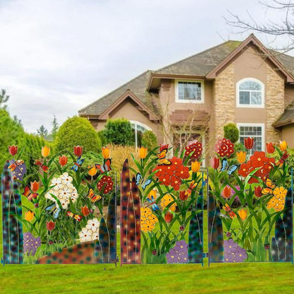 Vibrant Outdoor Metal Fence with Floral Design