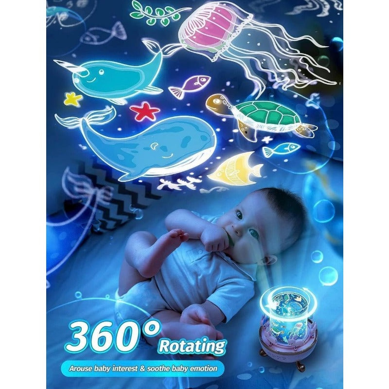 Colorful Kids 360° Rotating Bunny Night Light Projector