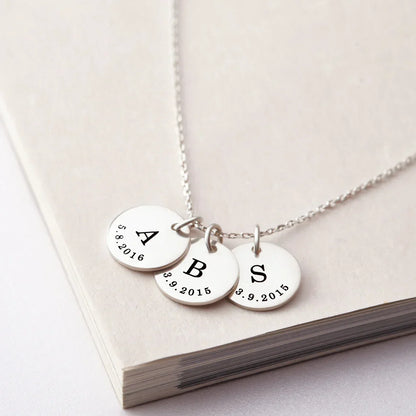 Customizable Engraved Initial Date Pendant Necklace