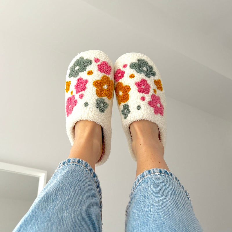 Cozy Floral Slippers with Grip Sole - Befez