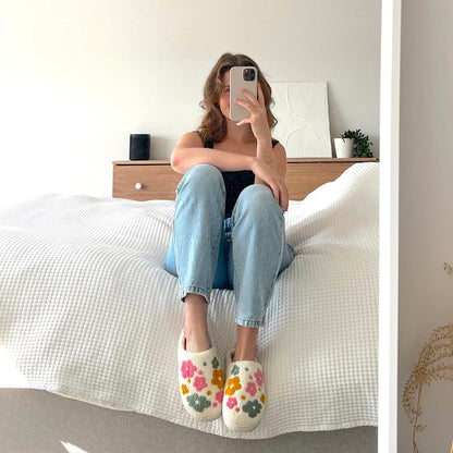 Cozy Floral Slippers with Grip Sole