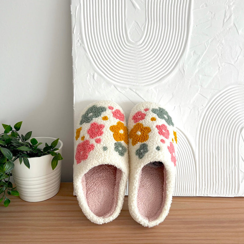 Cozy Floral Slippers with Grip Sole