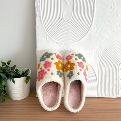 Cozy Floral Slippers with Grip Sole